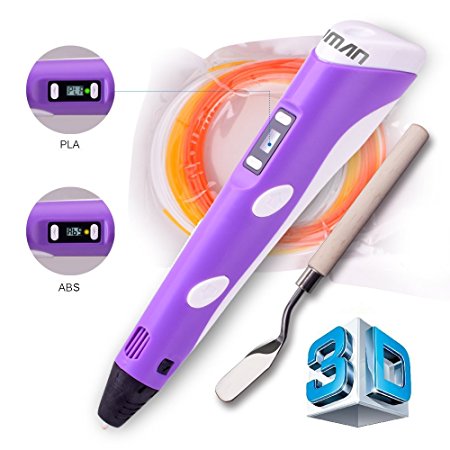 Kuman 100B Newest Version 3D Printing Pen With LCD Screen for Doodling Drawing 3D Pen Tool with 3 1.75mm ABS Filament- As DIY Gift 3D Printers (Purple)