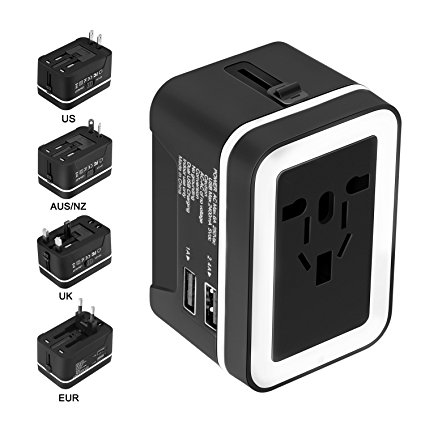 Travel Adapter, Xcords Premium Worldwide All in One Universal Travel Plug Adapter Upgraded AC Power Plug Converter Wall Charger with 2 USB Ports Sync for USA EU UK AUS Cell Phone Laptop(BlackWhite)