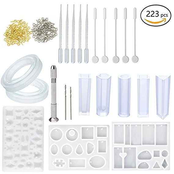 Sparklelife DIY Liquid Resin Molds Jewelry Making Tool for Polymer Clay, Crafting, Resin Epoxy (223pcs Jewelry Mold Making Kit)