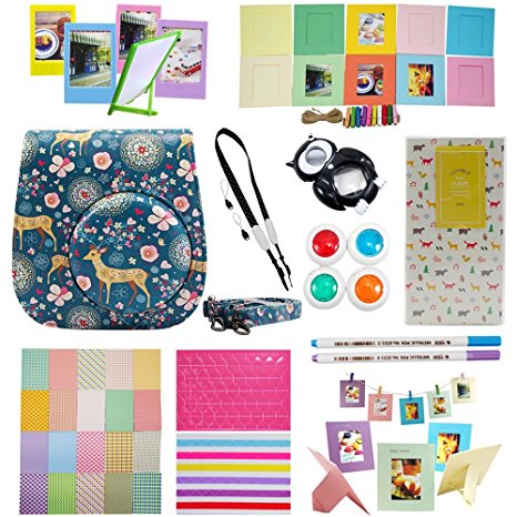 Mini 8 Accessories, Katia 9 in 1 Bundles for Fujifilm Instax Mini 8 Instant Film Camera with Camera Case/Album/Selfie Len/Frames/Stickers ETC -Set11 (Deer)