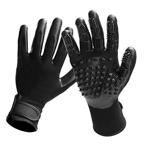 Pet Grooming Gloves- For Cats Dogs and horses hair cleaning and massage glove One Pair black