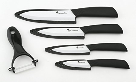 Chef Made Easy Ceramic Knife Set 9 Piece - Kitchen Knives with Case (Knife Sheaths) - Add to Collection of Cutlery Kitchen Utensils - Use as Bread, Vegetable and Chef Knife - (Black Set)