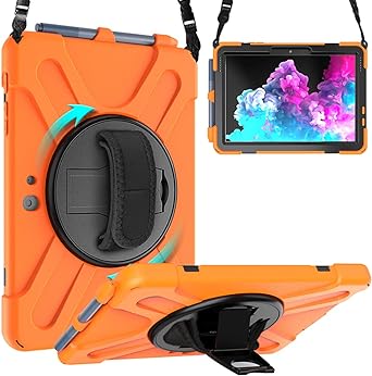 ZenRich Rugged Case for Surface Go 4 (2023)/Surface Go 3 (2021)/ Surface Go 2 (2020), Surface Go (2018) with Pen Holder Heavy Duty Shockproof Case with Stand Hand Strap and Shoulder Belt-Orange