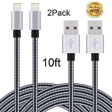 Winage 2Pack 10FT Lightning Cable Nylon Braided 8 Pin to USB Charger Cord for Apple iPhone 7/7 plus, iPhone SE/6/6s/6 plus/6s plus,5c/5s/5,iPad Air/Mini, iPod, Compatible with iOS10