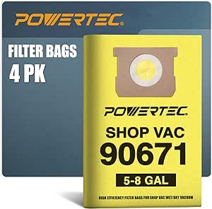 POWERTEC Shop Vacuum Bags 4PK for Shop Vac 90671 5-8 Gallon Vacuum Bag, Replacement Filter Bags for Shop Vac Type H 9067133 Wet/Dry Vac Dust Collection Bags, Shop Vacuum Accessories for Shop Vac