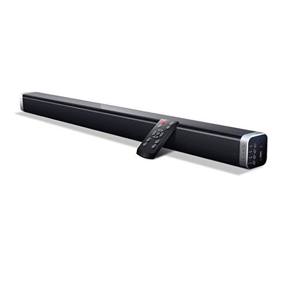 Soundbar for TV, Joly Joy 30W Wireless Audio Speaker with Subwoofer Output, Bluetooth 2.0-Channel Sound Bars 33.5-Inch w/Remote Controller (3.5mm Line-in Cable Included)