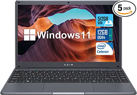 SGIN Laptop 12GB DDR4 512GB SSD, 15.6 Inch Windows 11 Laptops with Intel Celeron N4500 Processor, FHD 1920x1080 Display, 2xUSB 3.0, 2.4/5.0G WiFi, Bluetooth 4.2, Supports 512GB TF Card Expansion