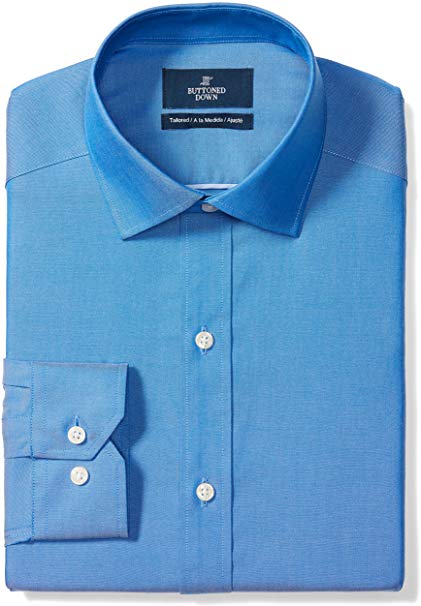 Amazon Brand - BUTTONED DOWN Men's Tailored Fit Spread-Collar Solid Pinpoint Dress Shirt, Supima Cotton Non-Iron