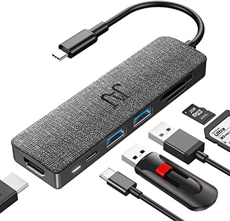 JAJ USB C Hub HDMI Adapter,6 in 1 Type C Dongle with 4k HDMI,2 USB 3.0,100W Power Delivery,SD/TF Card Readers Compatible for MacBook Pro/Air 2019/2018-2016 Thunderbolt 3,Chromebook, XPS,Type C Laptops