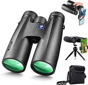 ZIYOUHU12x50 Binoculars for Adults and Kids,Compact Binoculars with Adapter and Foldable Tripod Large View Binoculars,BAK4 Prism & FMC Lens Waterproof Binoculars for Bird Watching Hunting