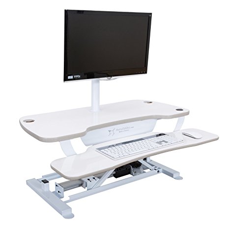 Electric Standing Desk - The ONLY Push-Button Sit-To-Stand Converter (48 x 24, White)