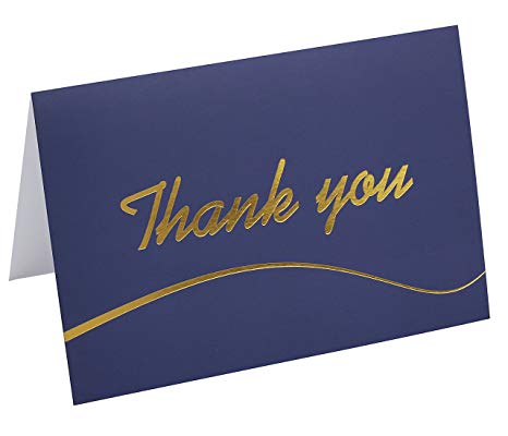 110 Elegant Thank You Cards in Blue with Envelopes and Stickers - Bulk Notes Embossed with Gold Foil Letters for Weddings, Graduations, Engagements, Business, Formal, Baby Showers, 4x6 in a Sturdy Box