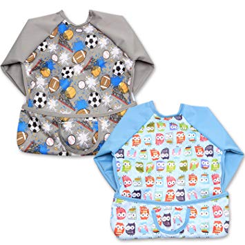 Luxja Baby Waterproof Sleeved Bib, Long Sleeve Bib for Toddler (6-24 Months), Cute Owl   Balls
