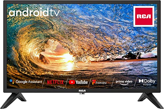 RCA RS24H1-A 24 Inch Smart TV, Android TV with Netflix Freeview Play Disney , Google Built-in Dolby Digital Audio 3 x HDMI 2 x USB & Bluetooth Connect, Small Television for Small Lounge Kitchen Black