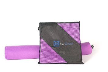 MyQuest Microfiber Towel With Case - Premium Grade Antimicrobial Treated For Sports, Yoga, Hiking, Travel - Hassle Free Lifetime Warranty