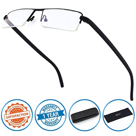 CGID Half Rim Anti-Blue light Readers , Computer Reading Glasses with TR90 Frame for Men and Women,SBK001