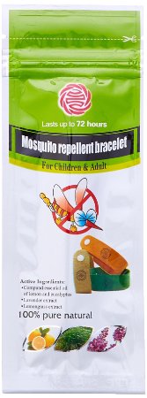 All Natural Mosquito Repellent Bracelet (2pack) and 6 Stickers-Deet free, Essential oil of Lemon eucalyptus, Lavender and Lemongrass-Keep mosquitoes off and away