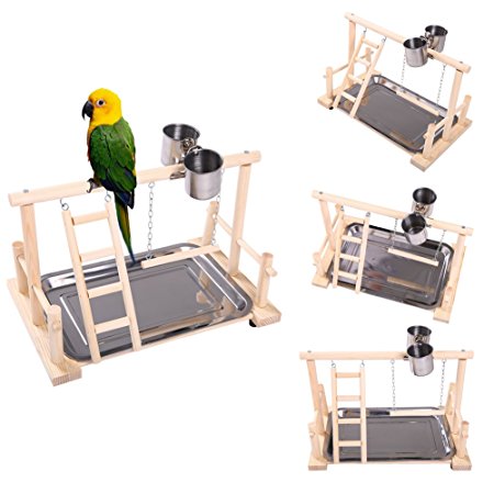 QBLEEV Parrots Playstand Bird Playground Wood Perch Gym Stand Playpen Ladder with Toys Exercise Playgym