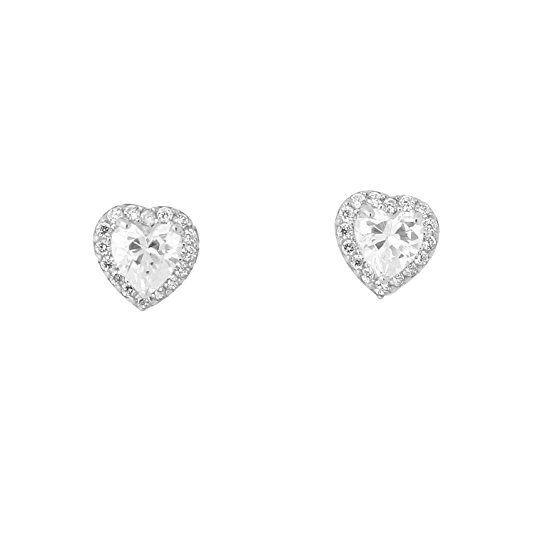 Girls 14k Gold Simulated Birthstone and CZ Heart Halo Stud Earrings