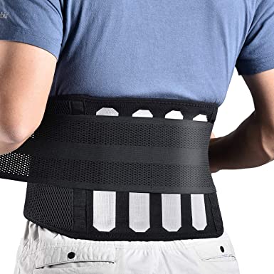 Freetoo Back Brace for Lower Back Pain Relief with 4 Stays, Breathable Back Support with Knitted Fabric, Custom Fit with 2 Adjustable Straps, Anti-skid Waist belt for Women Men Herniated Disc Sciatica
