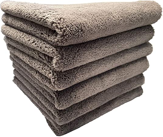 SOFTBATFY Plush Edgeless Microfiber Towels Cloth for Cars, Car Drying Wash Detailing Buffing Polishing Towel, 500 GSM 6 Pack 16 x 16inches (Gray)