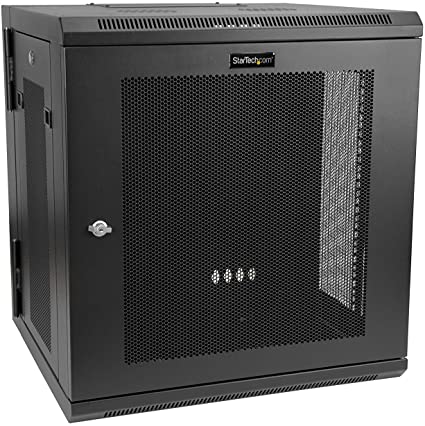 StarTech.com 12U 19" Wall Mount Network Cabinet - 16" Deep Hinged Locking IT Network Switch Depth Enclosure - Vented Computer Equipment Data Rack w/Shelf & Flexible Side Panels - Assembled (RK12WALHM)