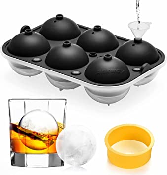 Ankway Ice Ball Maker, Vassoio per Palline Ghiaccio, Set Stampini a Sfera Grandi 6.5cm con Anello a Pressione a Doppia Tenuta, Multiuso per Bevande, Whisky, Cocktail, Alimenti, Pappe e Altro