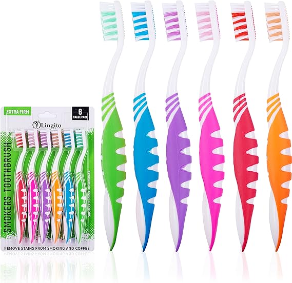 Extra Firm Toothbrush, Hard Bristle Toothbrush Set for Adults or Smokers Travel Toothbrush Kit, Hard Multicolor Denture Brush, Large Head, Manual Travel Toothbrush Hard Bristles