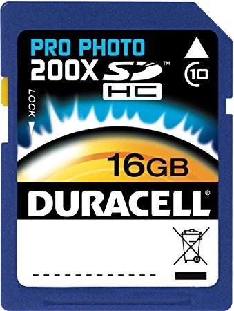 Duracell 16GB Class 10 UHS-1 U1 Prime SD HC Memory Card Up to 45MB/s [Compatible with Canon EOS Rebel T5 T5i T6 T6i 80D 6D SL1 Nikon D3300 D5500 D5600 D7200 D750 Sony Pentax Kodak Olympus Panasonic]