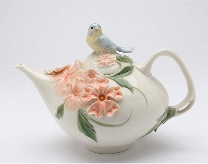 Cosmos 20906 6" High Bluebird with Apple Blossom Ceramic Teapot, Multicolor