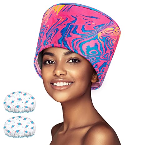 Hair Steamer Deep Conditioning Heat Cap Adjustable Hair Care Heating Cap with Intelligent Protection, Sturdy Material, and 2 Reusable Shower Caps, Gifts for Women (Neon Color)
