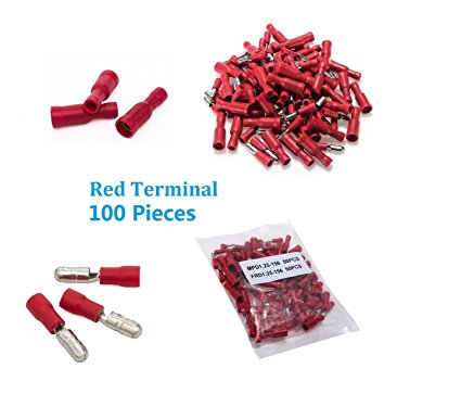 AMASKY(TM) 100pcs Red Assorted Insulated Female&Male Bullet Butt Connector wire Crimp Terminals