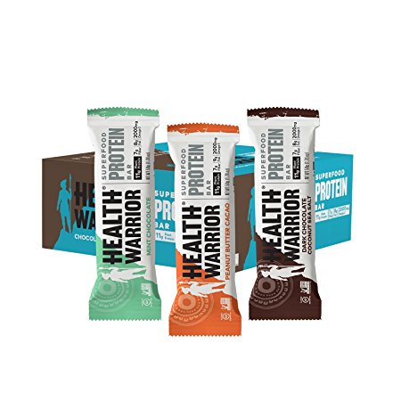 HEALTH WARRIOR Superfood Protein Bars, Sampler Pack, 3 Flavors, 1.77 Ounce, 12 Count