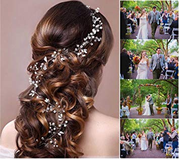 Wedding Headband Hair Accessories for Bride and Bridesmaid, Crystals Extra Long Hair Accessory for Party and Evening for Women and Girls (19.7 Inches)