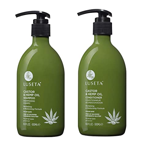 Luseta Castor & Hemp Oil Shampoo and conditioner 2 x 16.9oz, Sulfate Free for Hair Growth, Hair Loss/Repair, Thickens & Enriches Thinning Hair for Men & Women