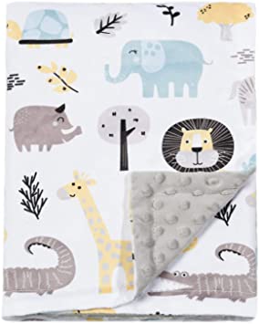 BORITAR Baby Blanket for Boys Girls Soft Minky with Double Layer Dotted Backing, Lovely Animals Printed 30 x 40 Inch Receiving Blanket