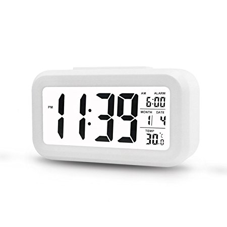 Digital Clock Morning Clock Low Light Sensor Technology Light On Backligt When Detect Low Light Soft Light That Won't Disturb The Sleep(White)