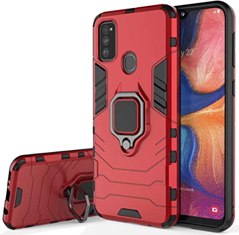 COTDINFORCA for Samsung Galaxy M31 Case, Silicone TPU   Hard PC Bumper Shell Metal Ring Stand Holder Magnetic Car Mount Heavy Duty Armor Shockproof Cover For Galaxy M31 Red- KK.