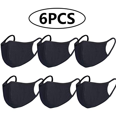 Fecedy 6pcs/Pack Dust Masks Breathable Reusable for Outdoor Sport Half Face Earloop Masks Dust Pollen Cotton Black Masks (Black)