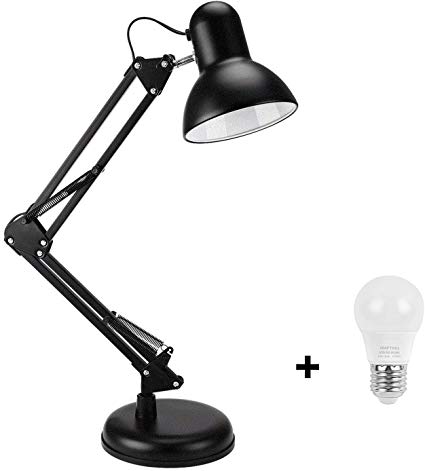 Swing Arm Desk Lamp,Table Lamp,Extra LED Bulb & Clamp,Metal Structure, Adjustable Shade Position, Architect Lamp for Office/Home/Dorm-Black