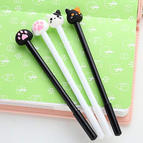 Buytra 4 Pack Cute Cat Paw Prints Gel Roller Ball Pens with 0.5mm Fine Point, Black Ink, Stationery Office Supplies, Back to School, Birthday Gift for Kids
