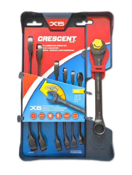 Crescent CX6RWS7 Combination Wrench Set with Ratcheting Open-End and Static Box-End, 7-Piece