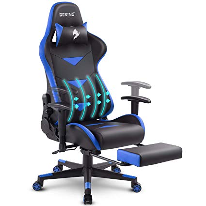 DESINO Gaming Chair Racing Style High Back Computer Chair Swivel Ergonomic Executive Office Leather Chair with Footrest, Adjustable Armrests and Lambar Support (Blue)