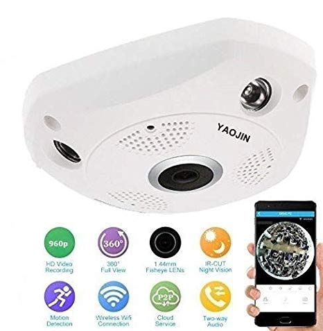 YAOJIN JAS130-F01 1.3MP 960p Fisheye 360° Panoramic Wireless WiFi HD IP CCTV Security Camera with SD Card Slot