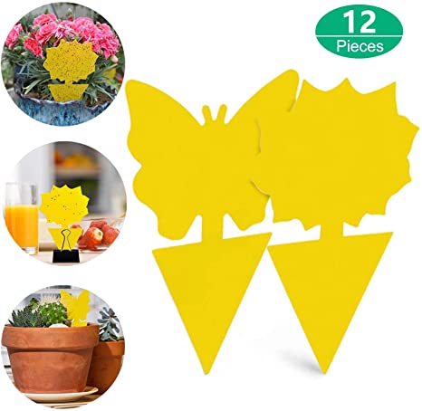 12Pack Yellow Sticky Traps,Dual-Sided Sticky Fruit Fly Traps and Gnat Traps Sticky Bug Traps Houseplant Sticky Insect Trap for Indoor / Outdoor Kitchen White Flies, Mosquitos, Fungus Gnats, Flying Insects - Disposable Glue Trappers