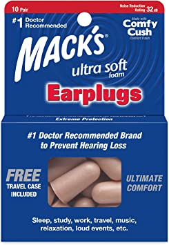 Mack's Ultra Soft Foam Earplugs, 10 Pair - 32dB Highest NRR, Comfortable Ear Plugs for Sleeping, Snoring, Work, Travel and Loud Events