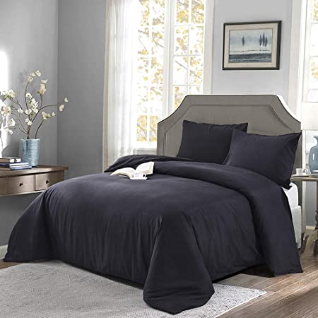 OAITE Duvet Cover,Protects and Covers Your Comforter/Duvet Insert,Luxury 100% Super Soft Microfiber,Queen Size,Color Silver Gray,3 Piece Duvet Cover Set Includes 2 Pillow Shams (Black, King)