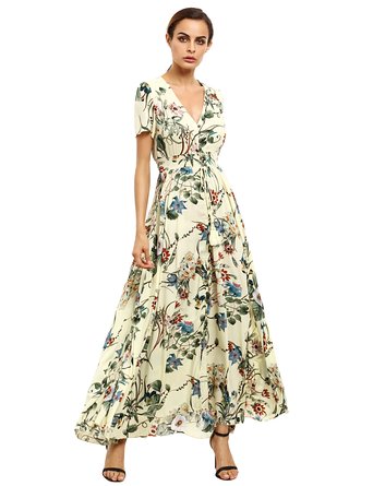 Milumia Women's Button Up Split Floral Print Flowy Party Maxi Dress