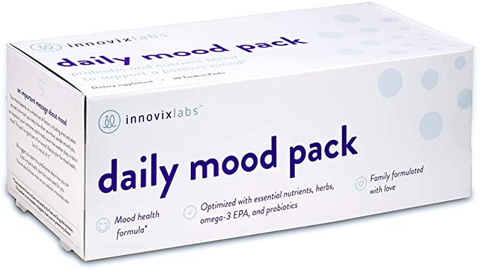 InnovixLabs Daily Mood Pack. Six Mood-Support Nutrients in One Convenient Pack. A Novel Combination of Probiotics, Omegas, Vitamins, and Minerals. 30 Tandem Packets.
