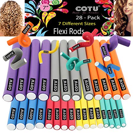 28 Pack of Professional Assorted Sizes Foam Flexi Rods Refills for Curly Hair by COTU (R)